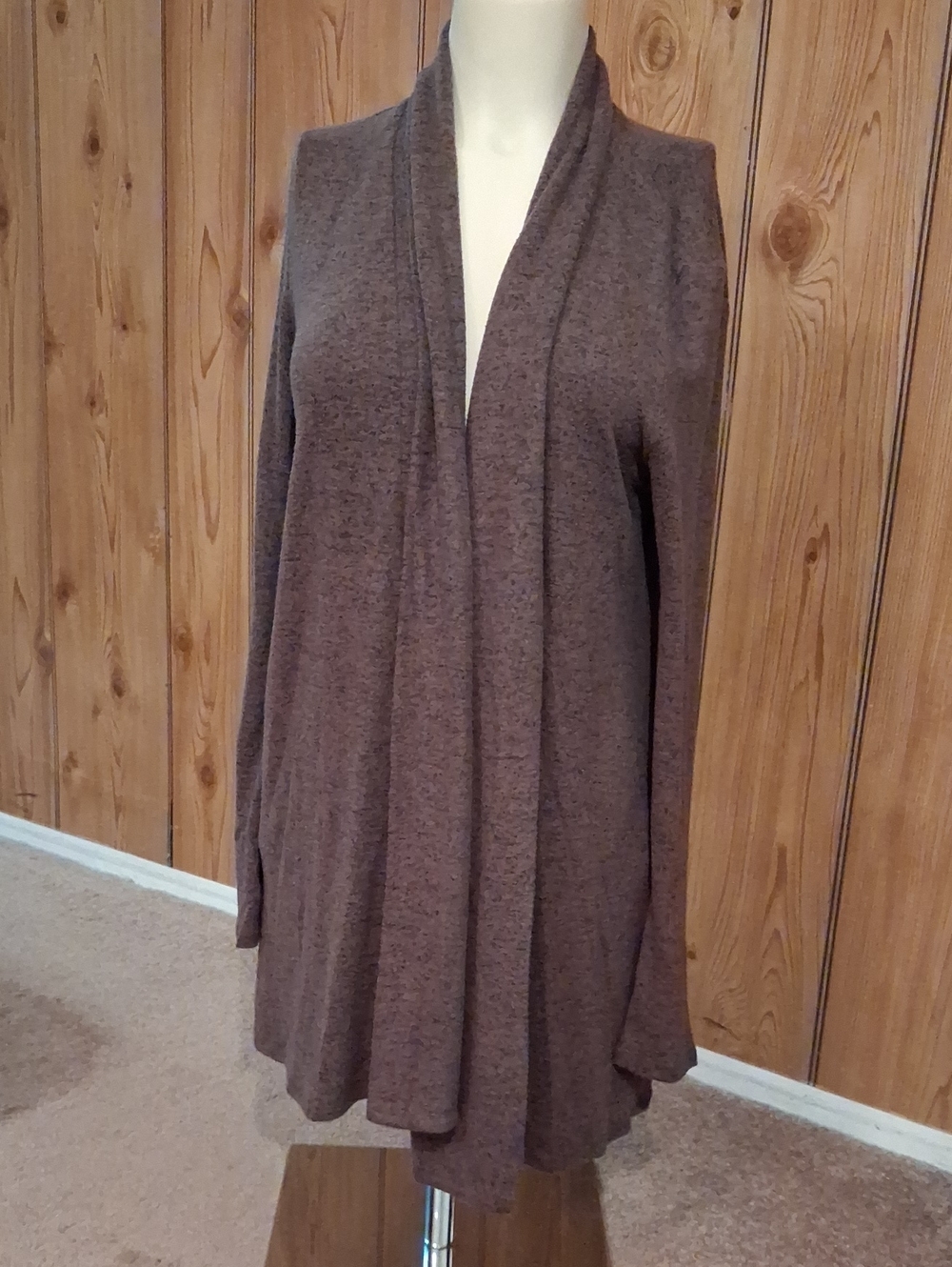 Open-Front Draped Cardigan in Taupe